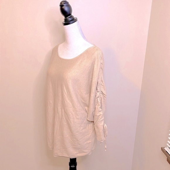 NWT Max Studio Lightweight Dolman Ruched 3/4 Sleeve Sweater Wheat Color Size M - Picture 7 of 14
